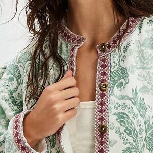 Free People Green and Red Patterned Jacket